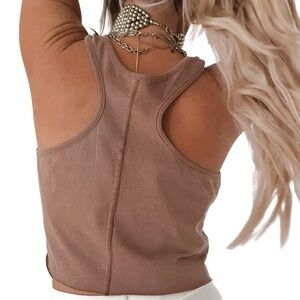 BRAND NEW Pebby Forevee cropped boyfriend tank-Washed dark umber S/M